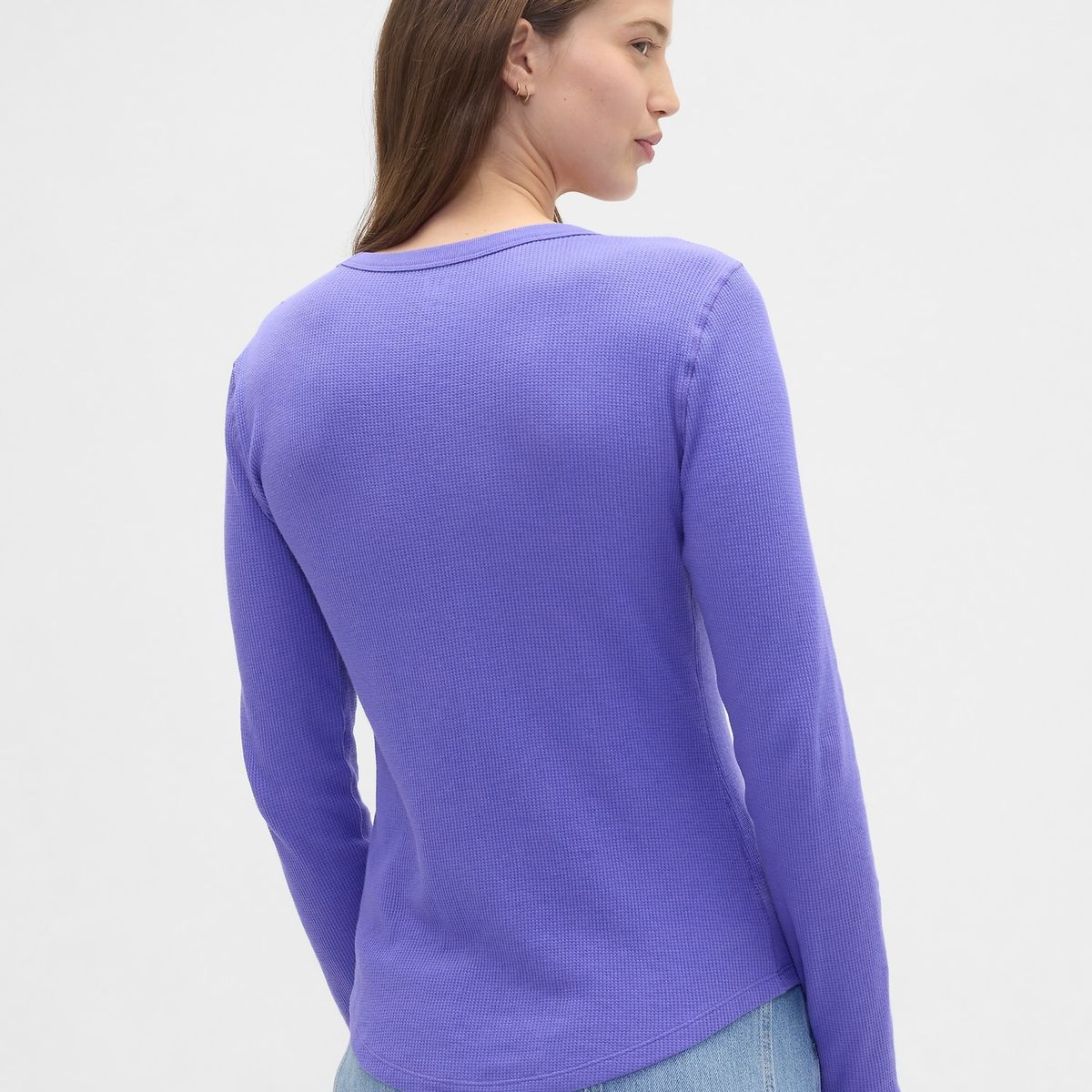 GAP - Polera Mujer Gap Manga Larga Waffle Azul