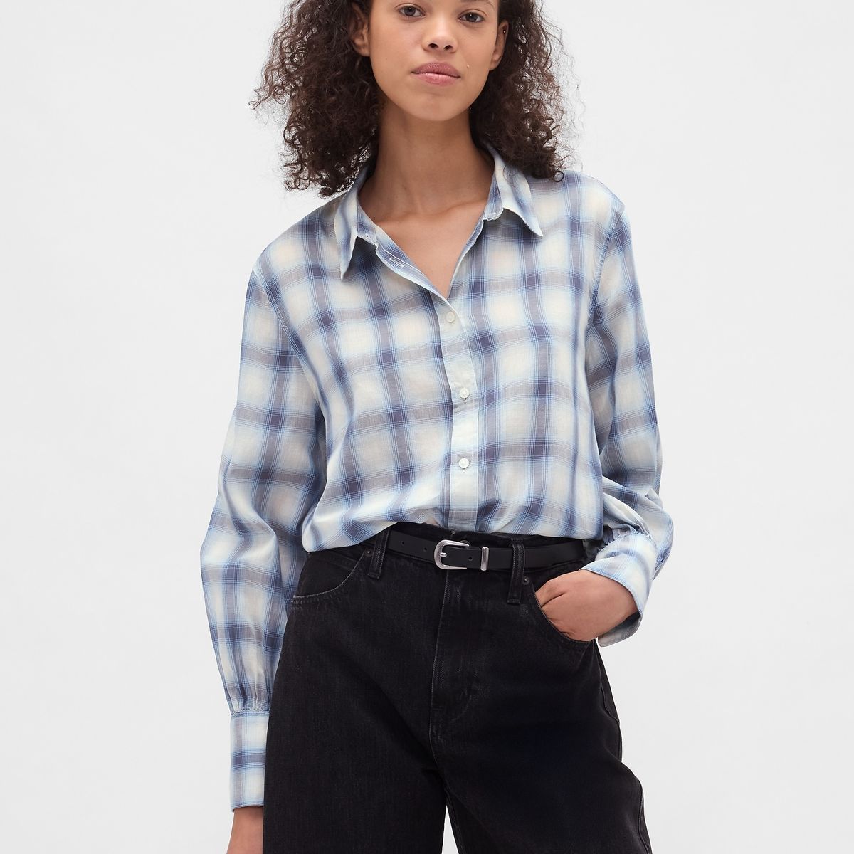 GAP - Blusa Mujer Gap Manga Larga Franela Azul