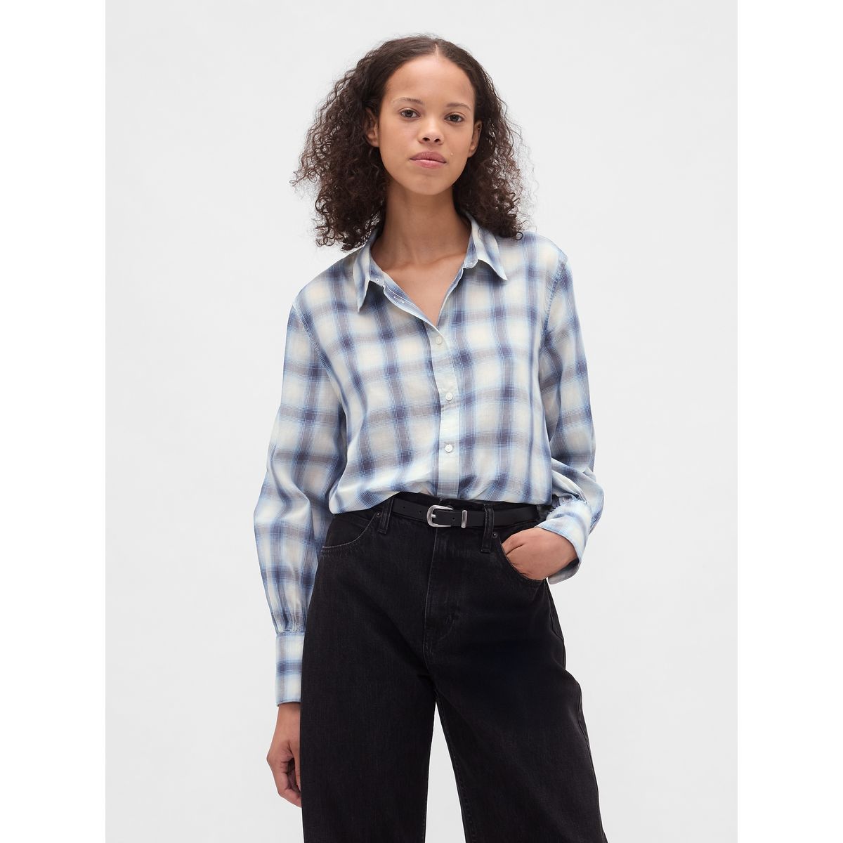 GAP - Blusa Mujer Gap Manga Larga Franela Azul