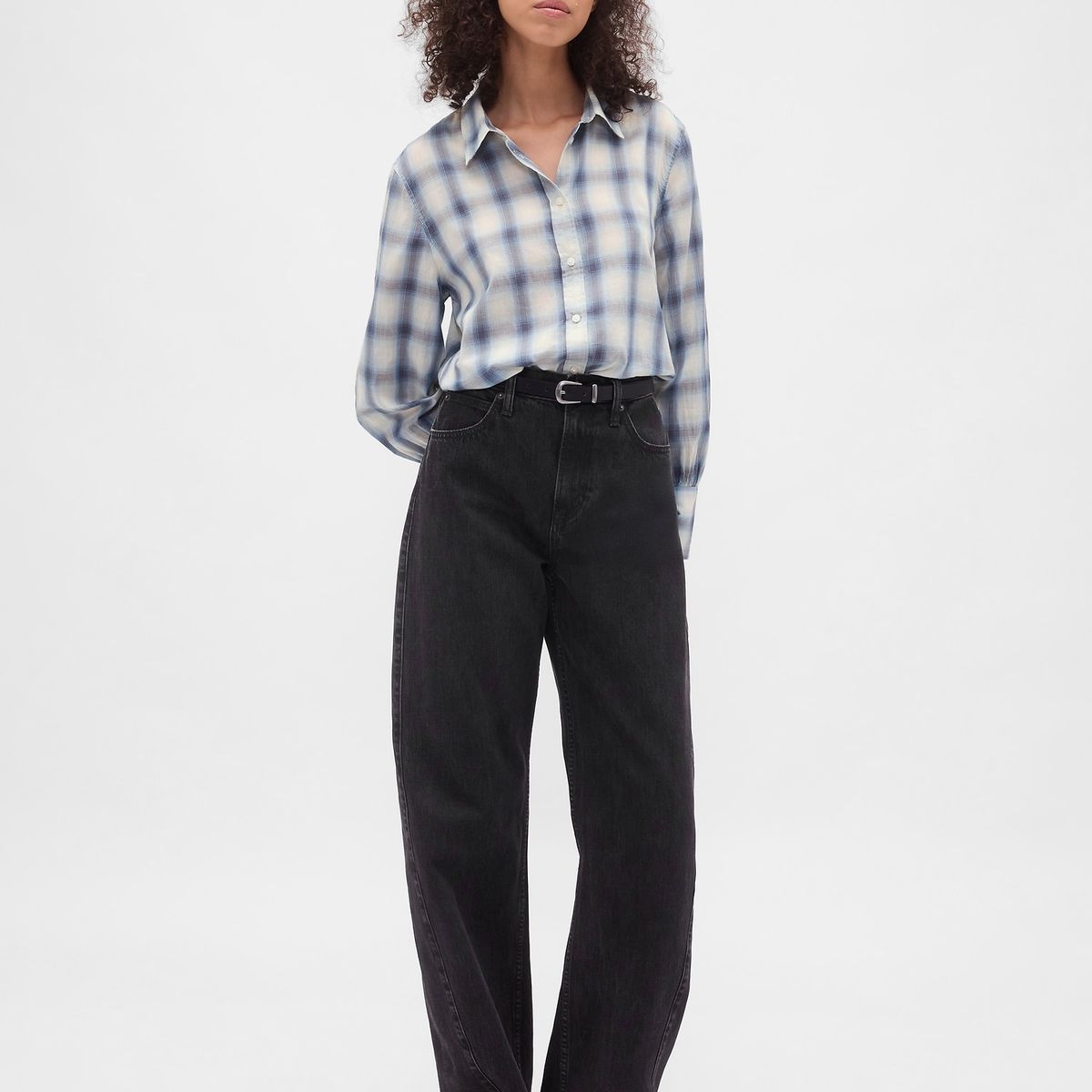 GAP - Blusa Mujer Gap Manga Larga Franela Azul