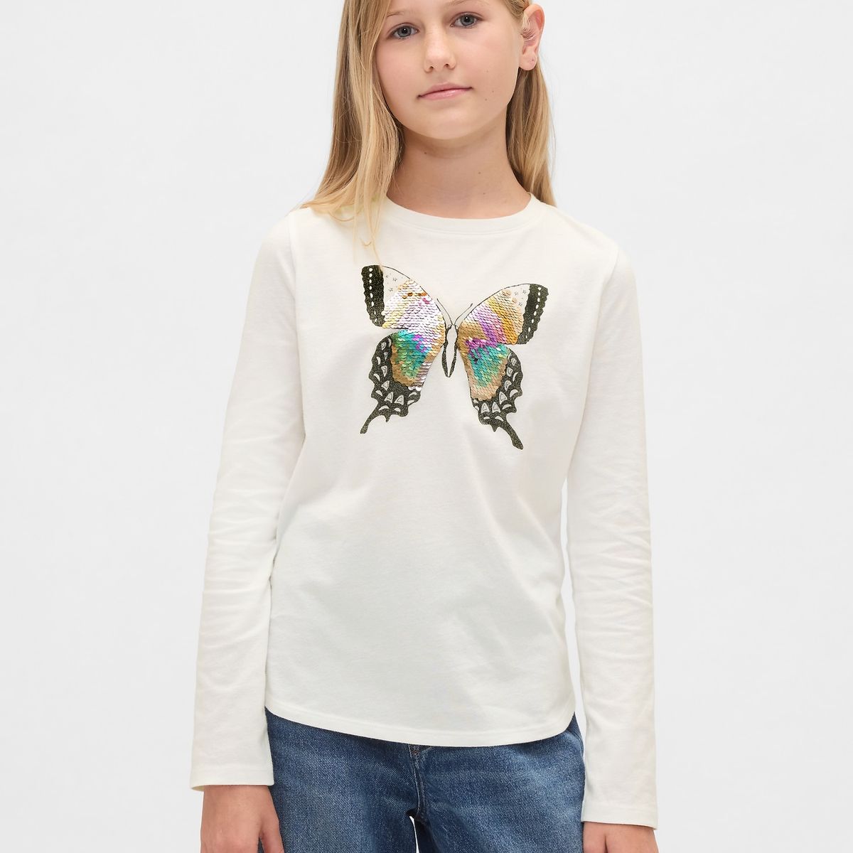 GAP - Polera Niña Gap Manga Larga Flippy Blanco
