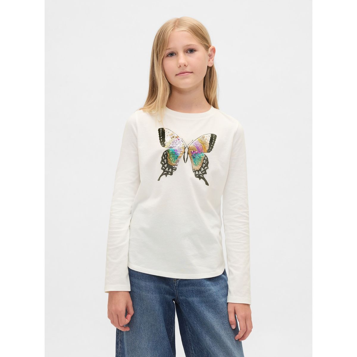 GAP - Polera Niña Gap Manga Larga Flippy Blanco