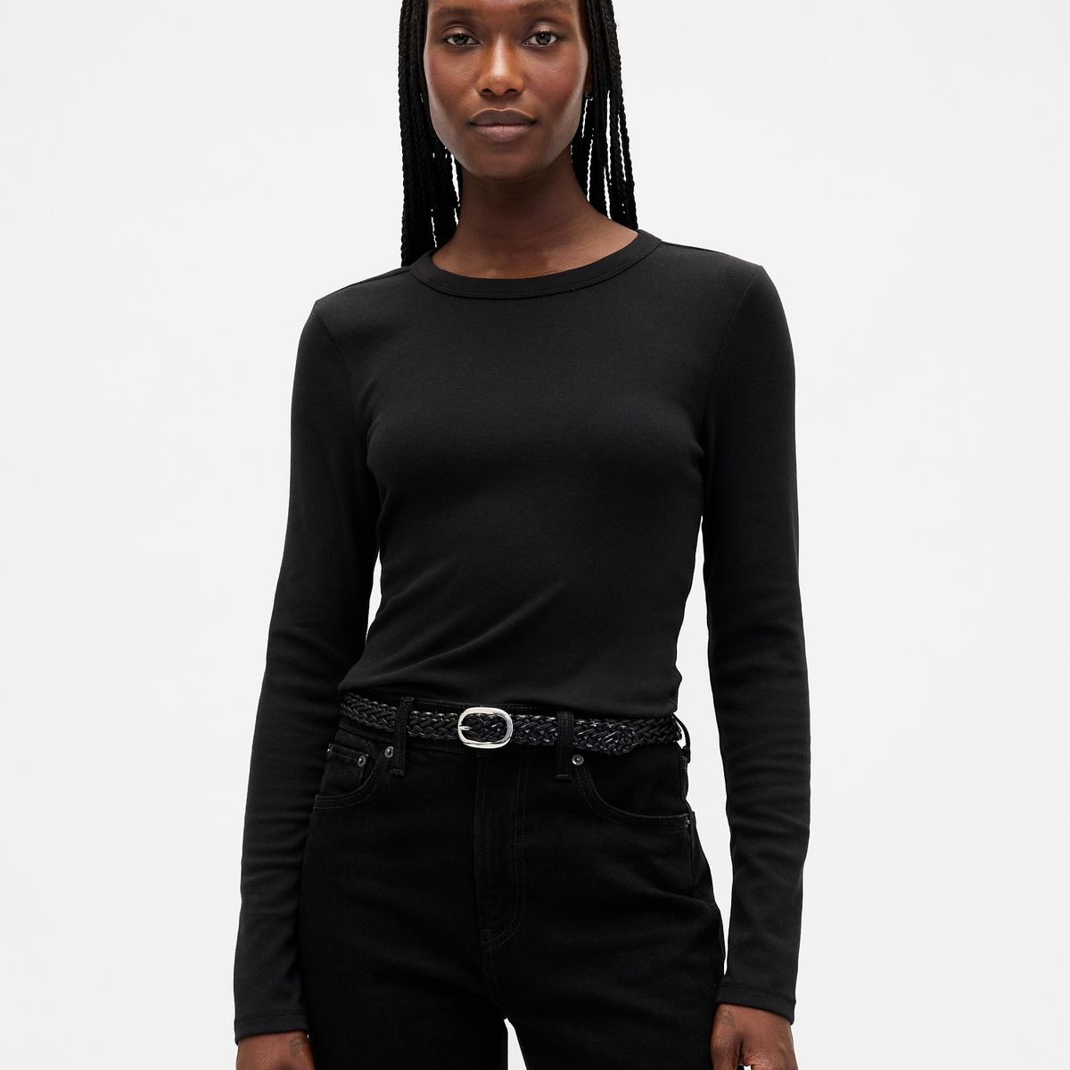 GAP - Polera Mujer Gap Manga Larga Crew Negro