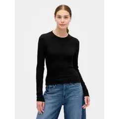 GAP - Polera Mujer Manga Larga Crew Negro