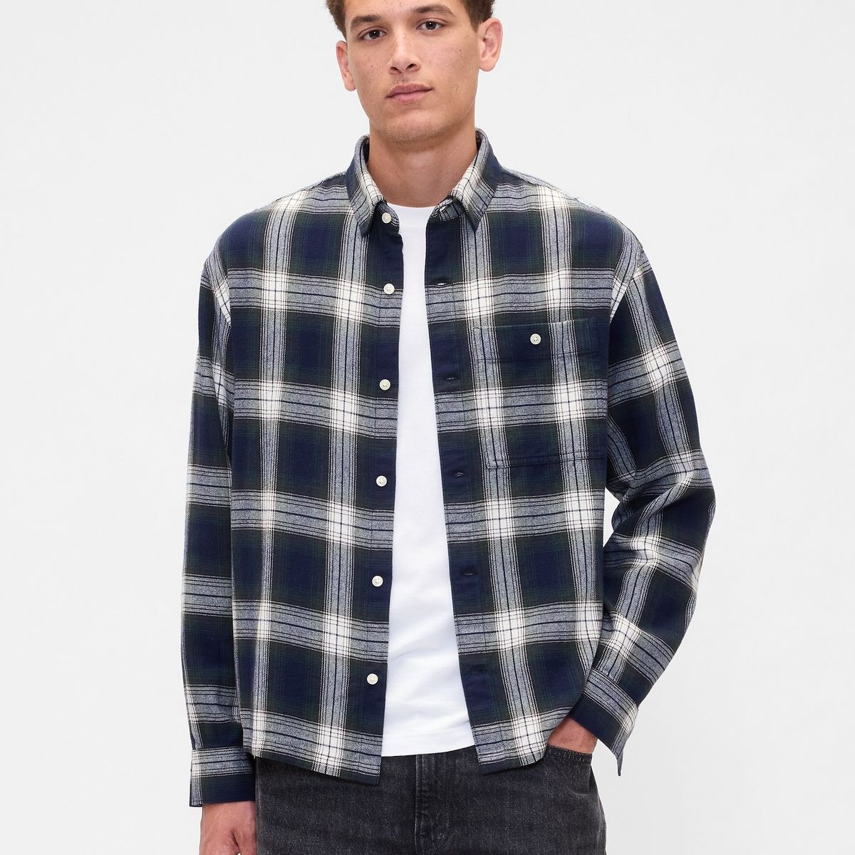 GAP - Camisa Hombre Manga Larga Franela Verde Gap