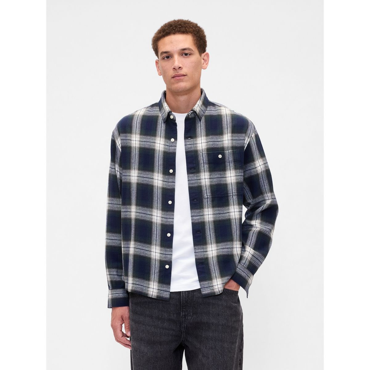 GAP - Camisa Hombre Manga Larga Franela Verde Gap