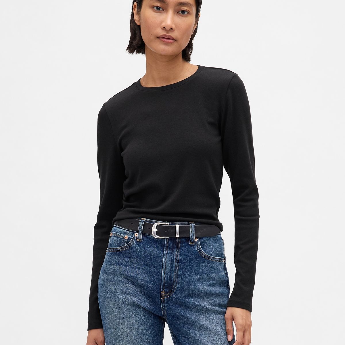 GAP - Polera Mujer Gap Manga Larga Crew Negro