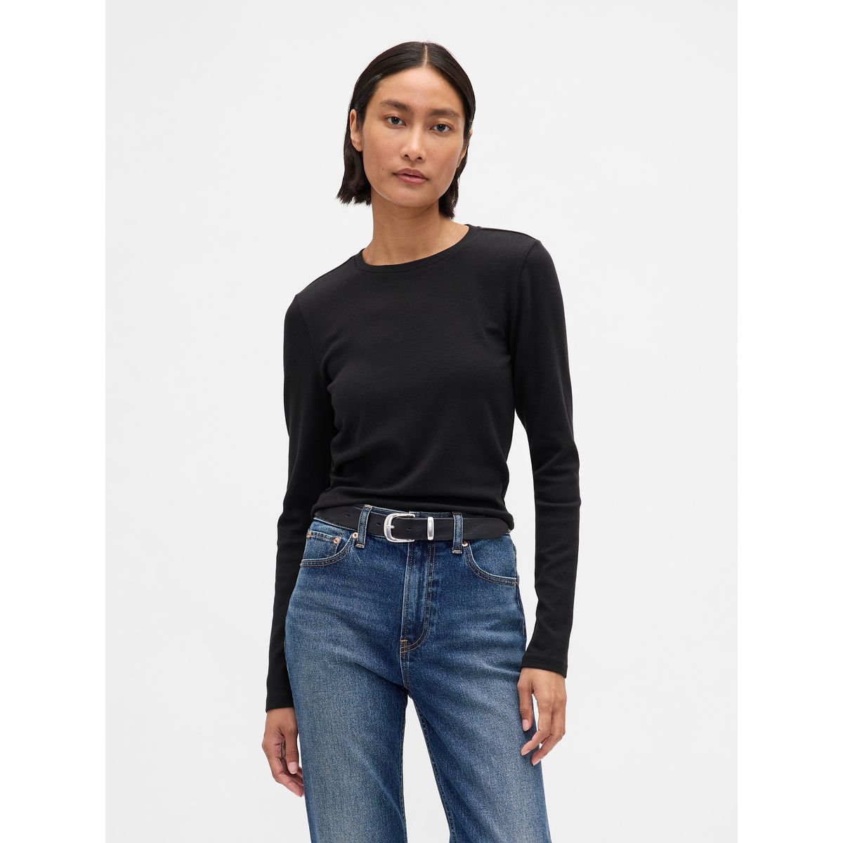 GAP - Polera Mujer Gap Manga Larga Crew Negro