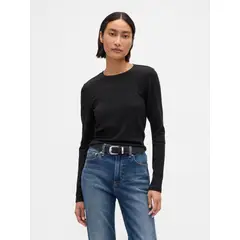 GAP - Polera Mujer Manga Larga Crew Negro