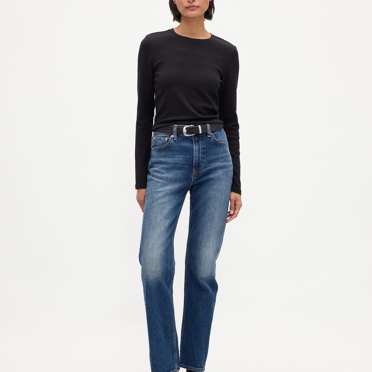 GAP - Polera Mujer Gap Manga Larga Crew Negro