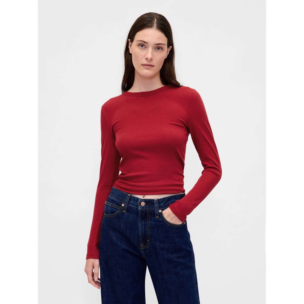GAP - Polera Mujer Gap Manga Larga Crew Rojo