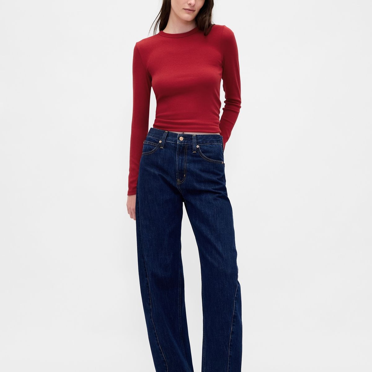 GAP - Polera Mujer Gap Manga Larga Crew Rojo