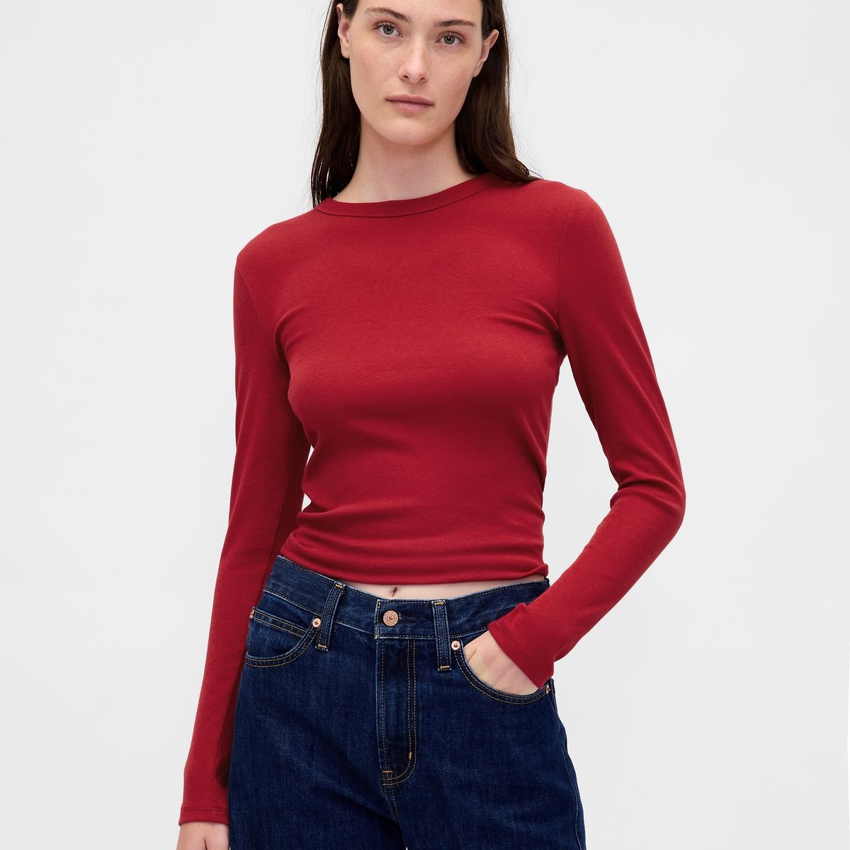 GAP - Polera Mujer Gap Manga Larga Crew Rojo