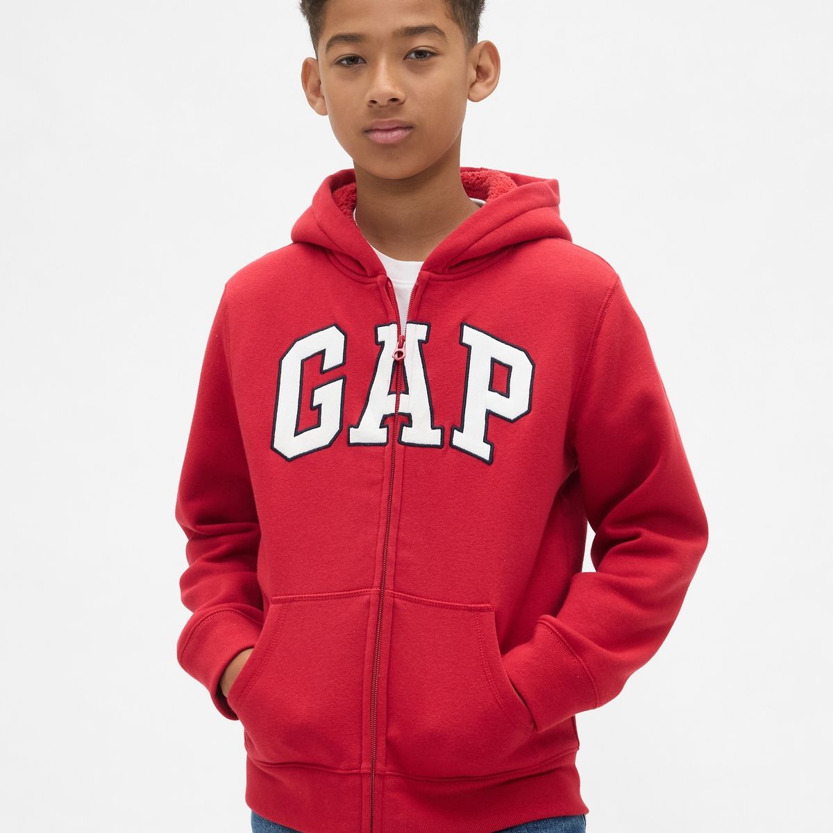 GAP - Polerón Niño Con Gorro Con Cierre Cozy Logo Rojo Gap