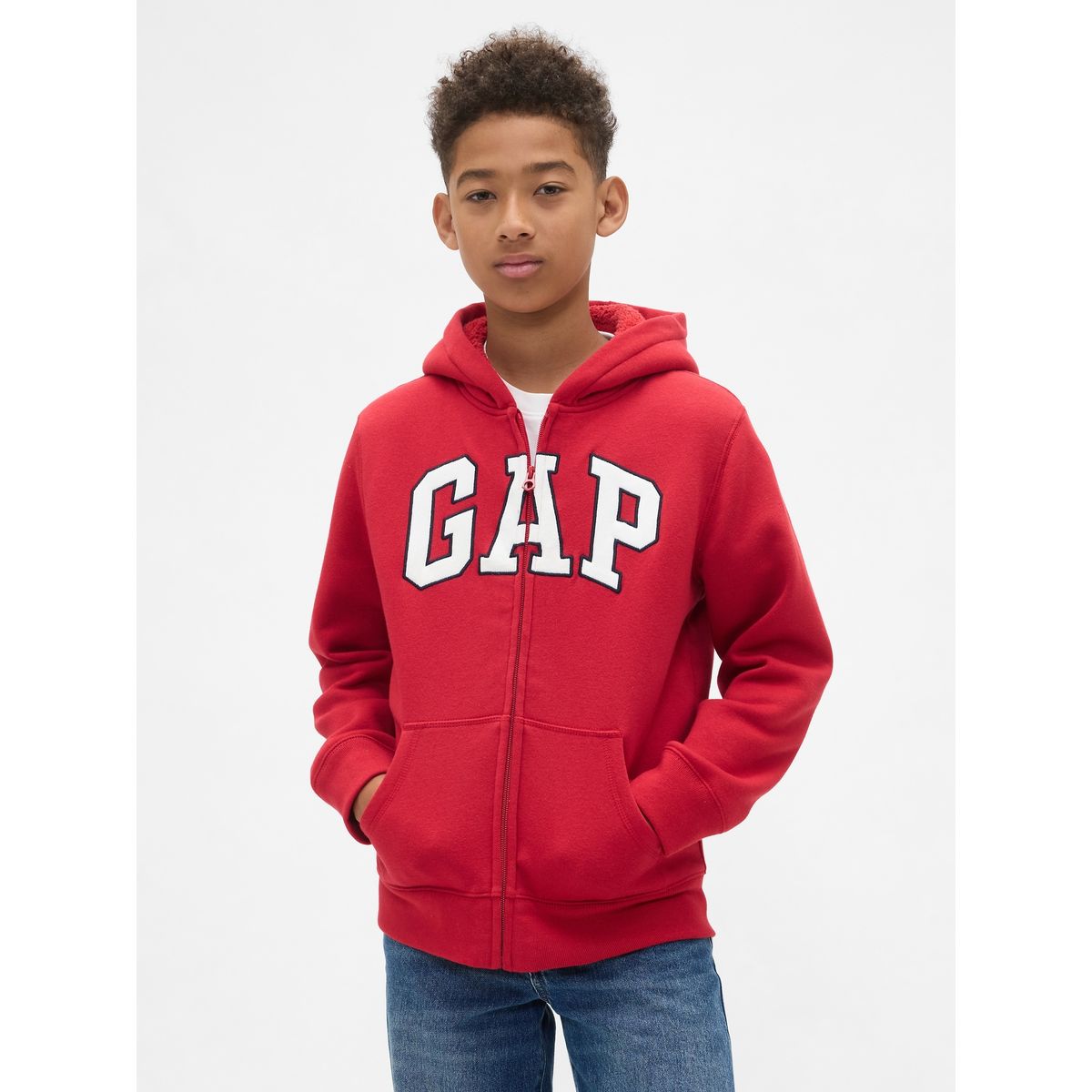 GAP - Polerón Niño Con Gorro Con Cierre Cozy Logo Rojo Gap
