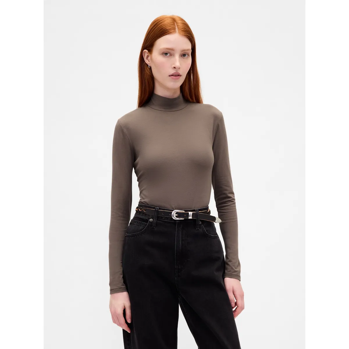 GAP - Polera Mujer Manga Larga Tneck Café Gap