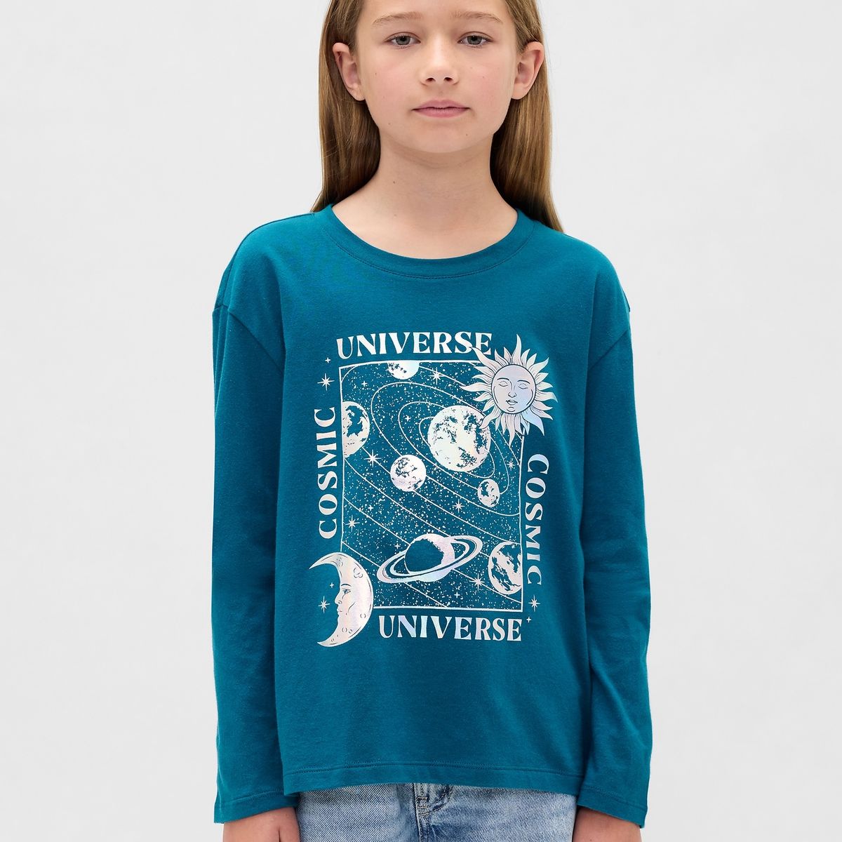 GAP - Polera Niña Gap Manga Larga Graficas Celeste Celeste