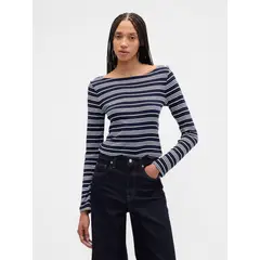 GAP - Polera Mujer Manga Larga Boatneck Azul