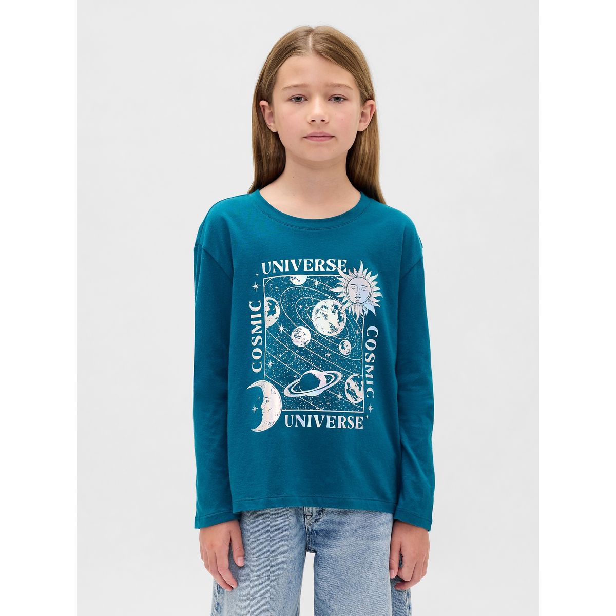 GAP - Polera Niña Gap Manga Larga Graficas Celeste Celeste