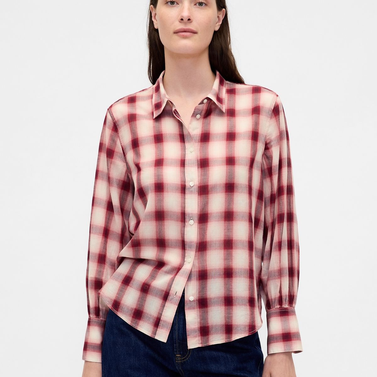 GAP - Blusa Mujer Gap Manga Larga Franela Rojo