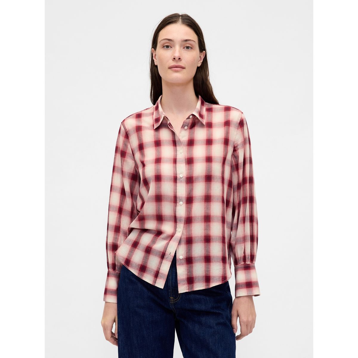 GAP - Blusa Mujer Gap Manga Larga Franela Rojo