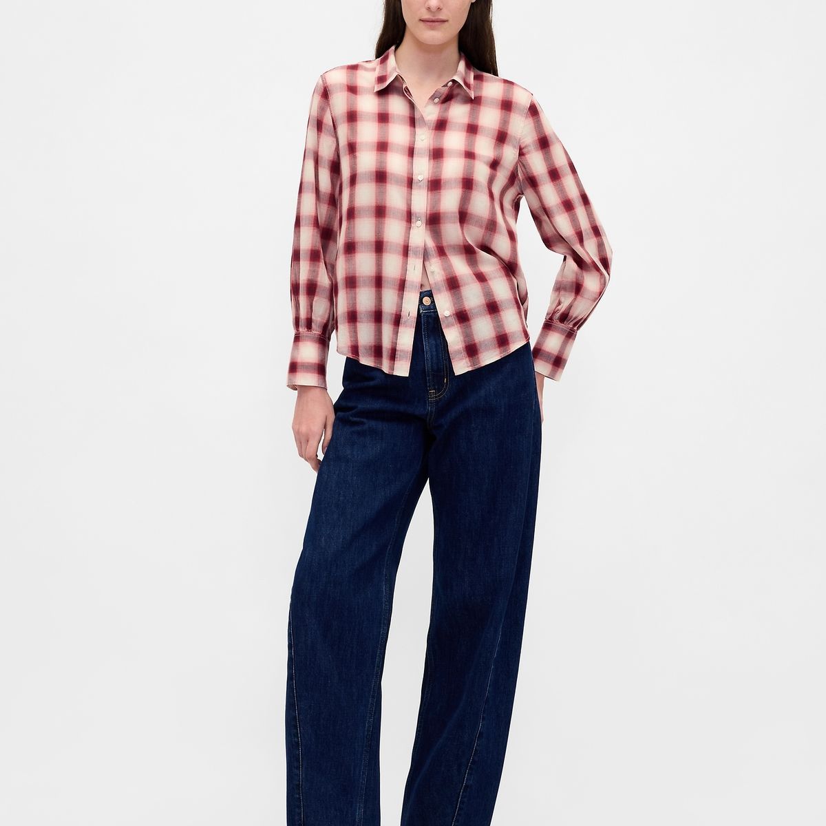 GAP - Blusa Mujer Gap Manga Larga Franela Rojo