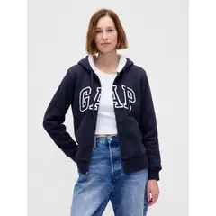 GAP - Polerón Mujer Con Gorro Con Cierre Logo Sherpa Azul