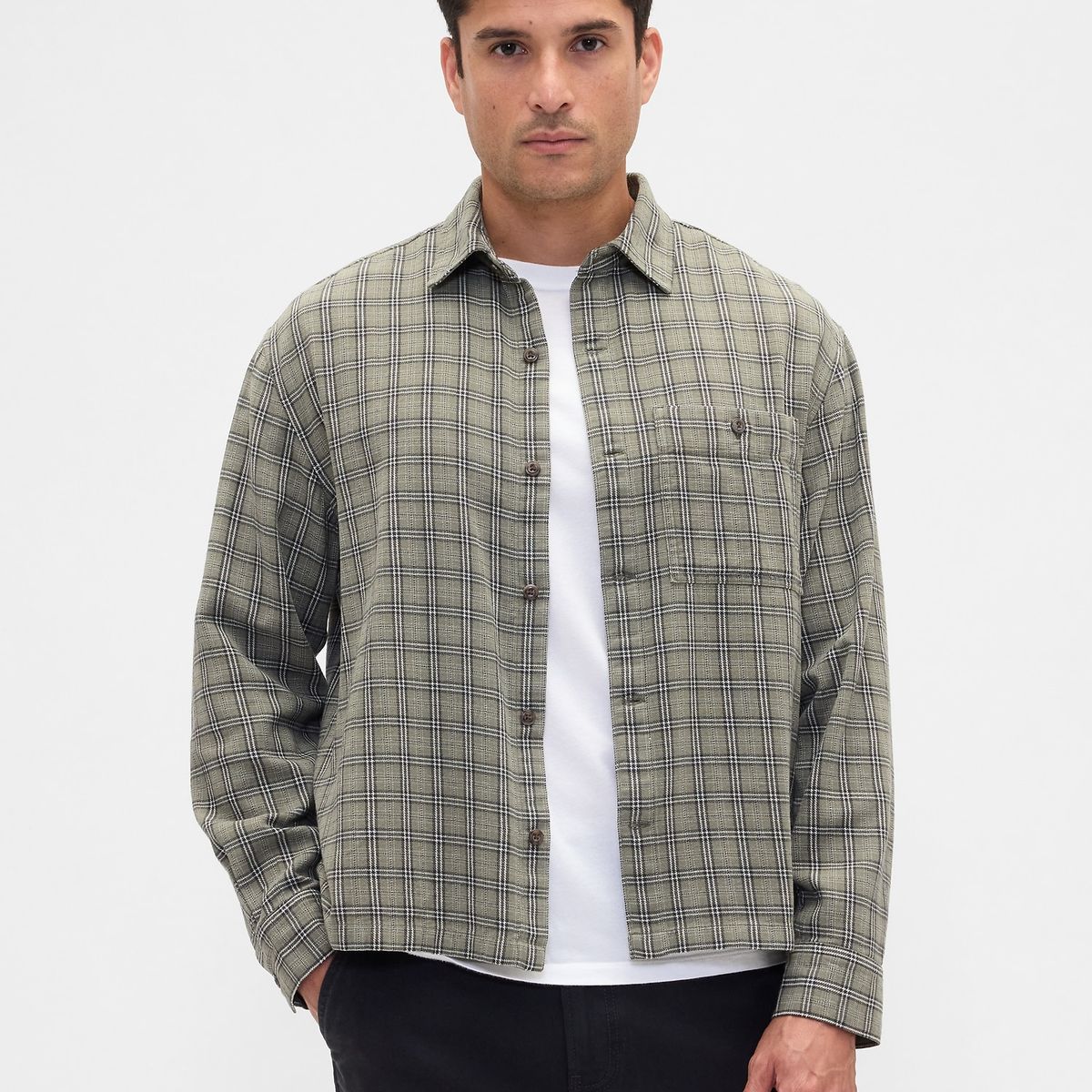 GAP - Camisa Hombre Gap Manga Larga Franela Verde