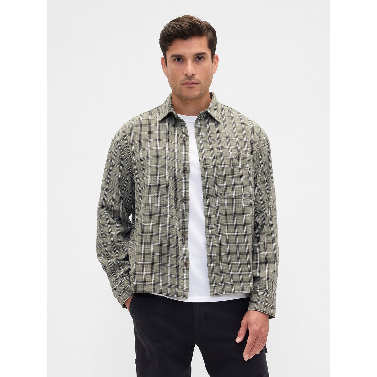 GAP - Camisa Hombre Gap Manga Larga Franela Verde