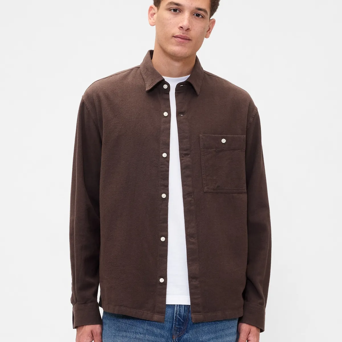 GAP - Camisa Hombre Gap Manga Larga Franela Café