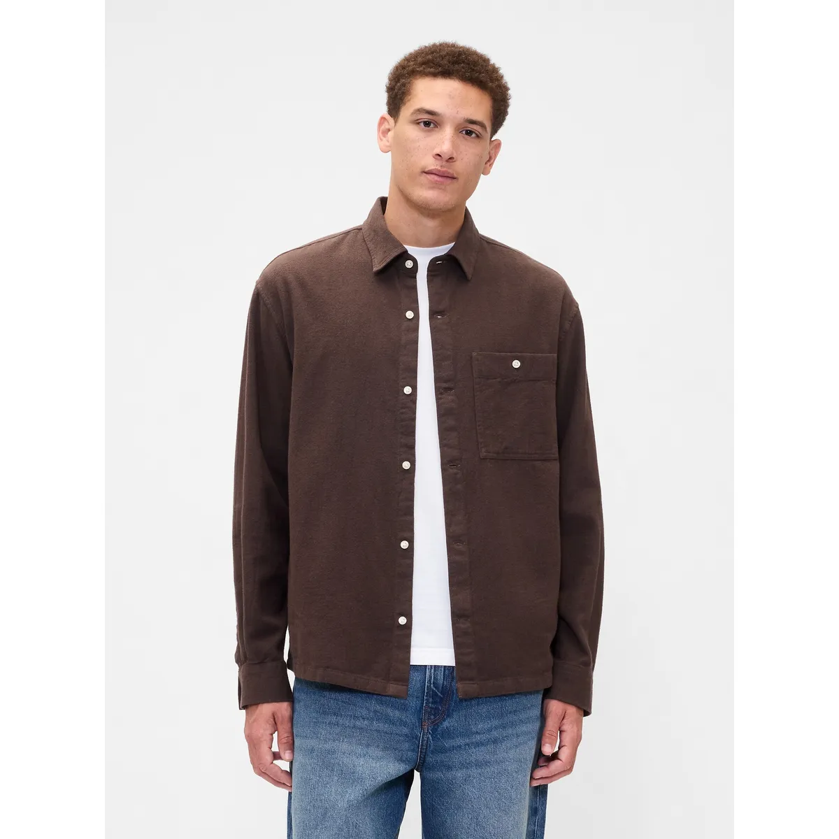 GAP - Camisa Hombre Gap Manga Larga Franela Café