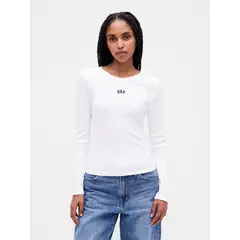 GAP - Polera Mujer Manga Larga Logo Blanco