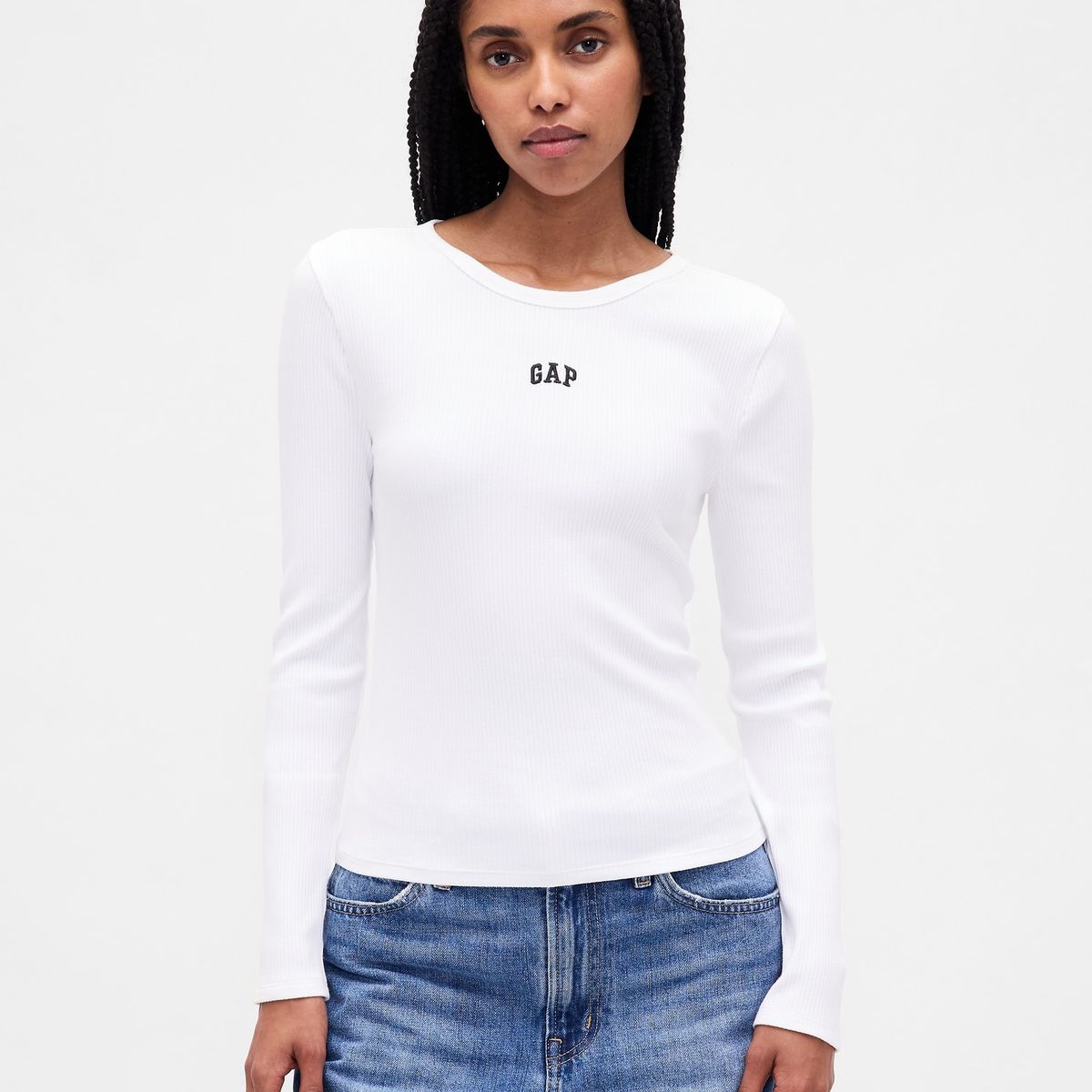 GAP - Polera Mujer Gap Manga Larga Logo Blanco