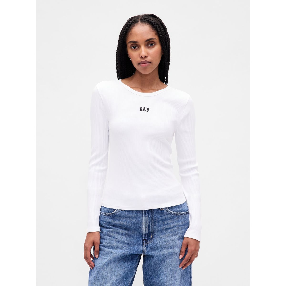 GAP - Polera Mujer Gap Manga Larga Logo Blanco
