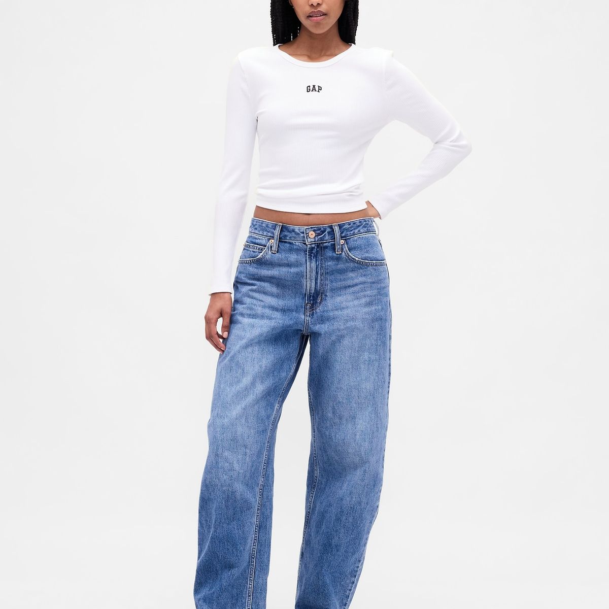 GAP - Polera Mujer Gap Manga Larga Logo Blanco