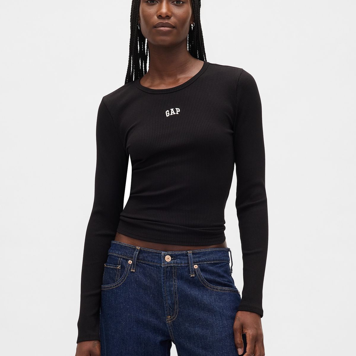 GAP - Polera Mujer Manga Larga Logo Negro Gap