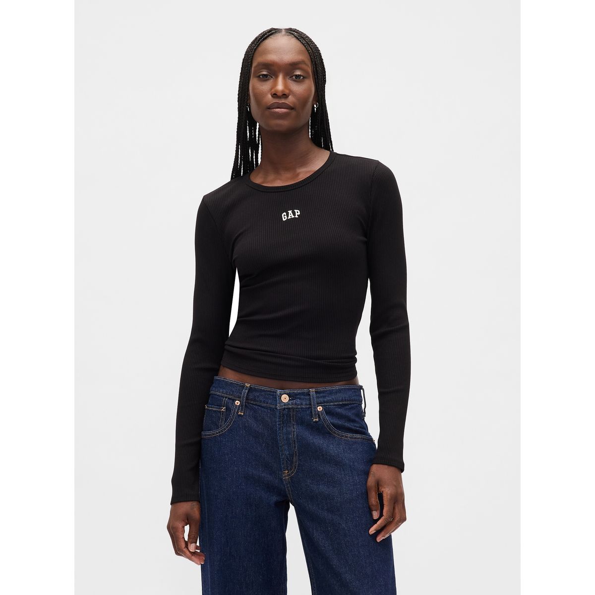 GAP - Polera Mujer Manga Larga Logo Negro Gap
