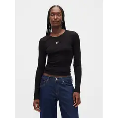 GAP - Polera Mujer Manga Larga Logo Negro