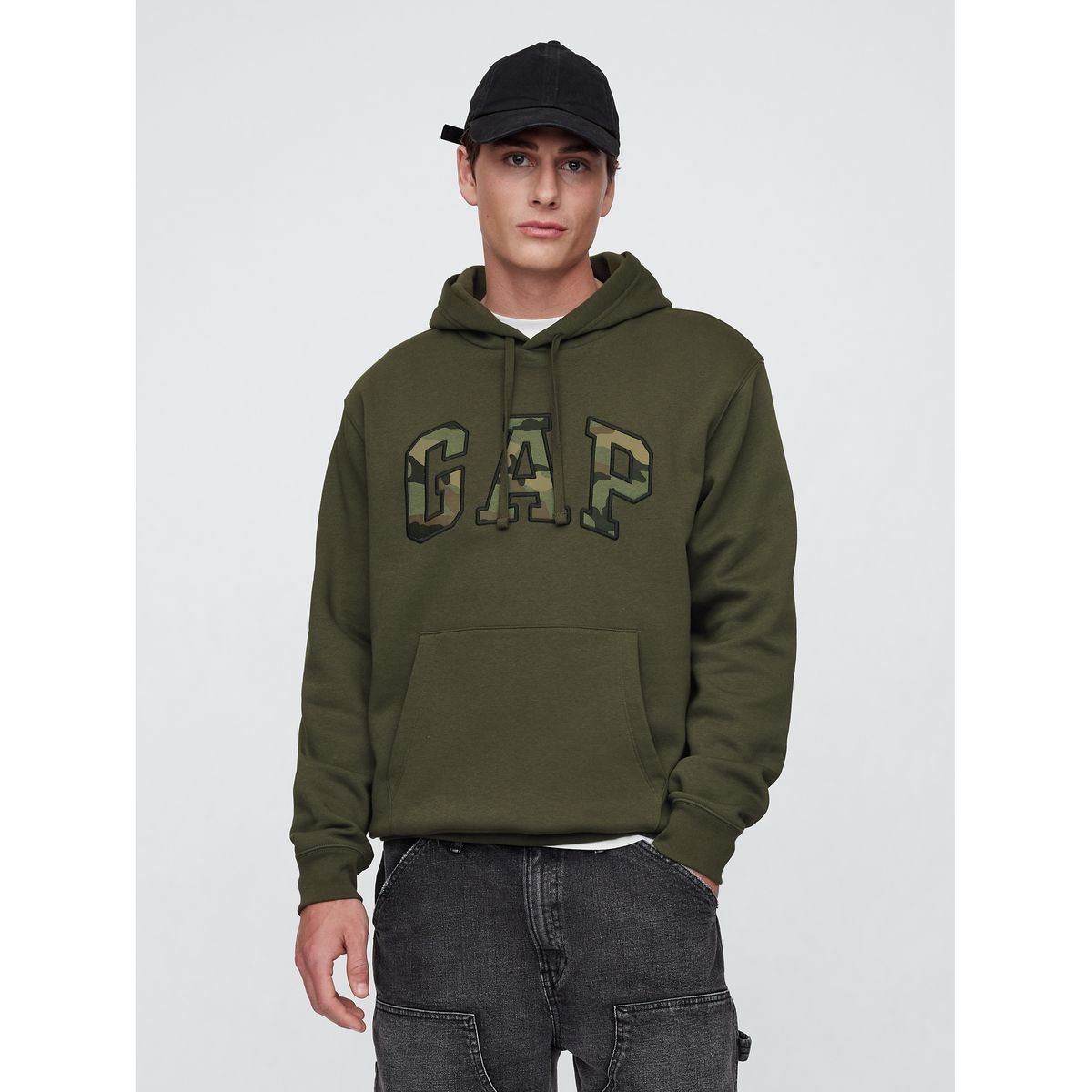 GAP - Polerón Hombre Gap Con Gorro Sin Cierre Logo Negro