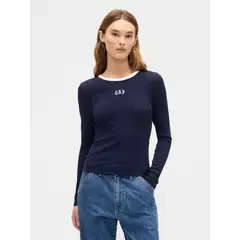 GAP - Polera Mujer Manga Larga Logo Azul