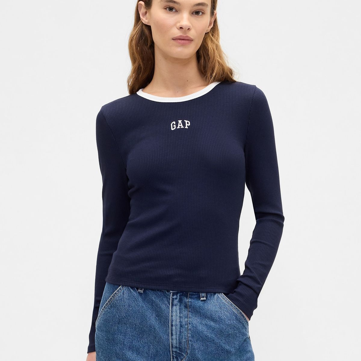 GAP - Polera Mujer Gap Manga Larga Logo Azul