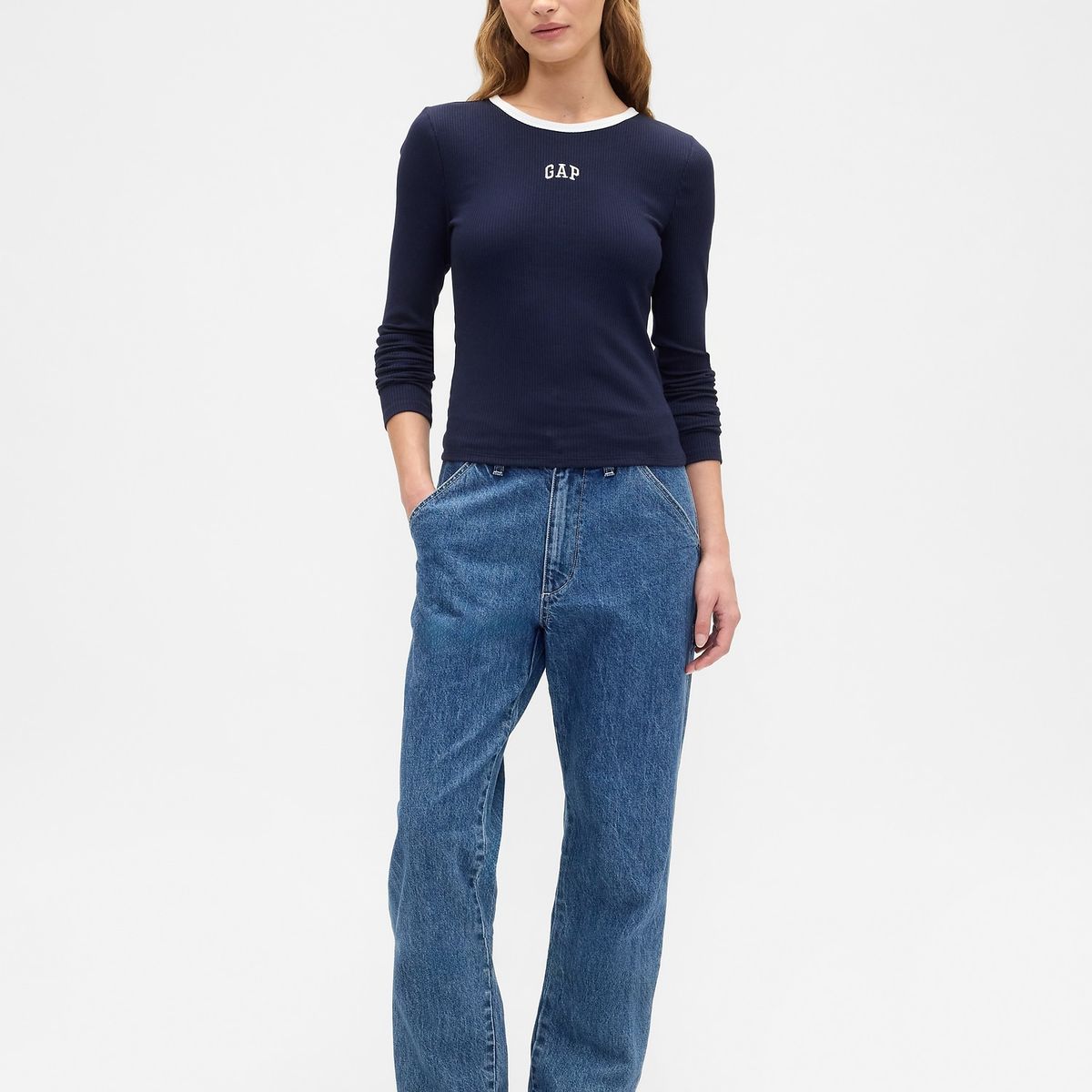 GAP - Polera Mujer Gap Manga Larga Logo Azul