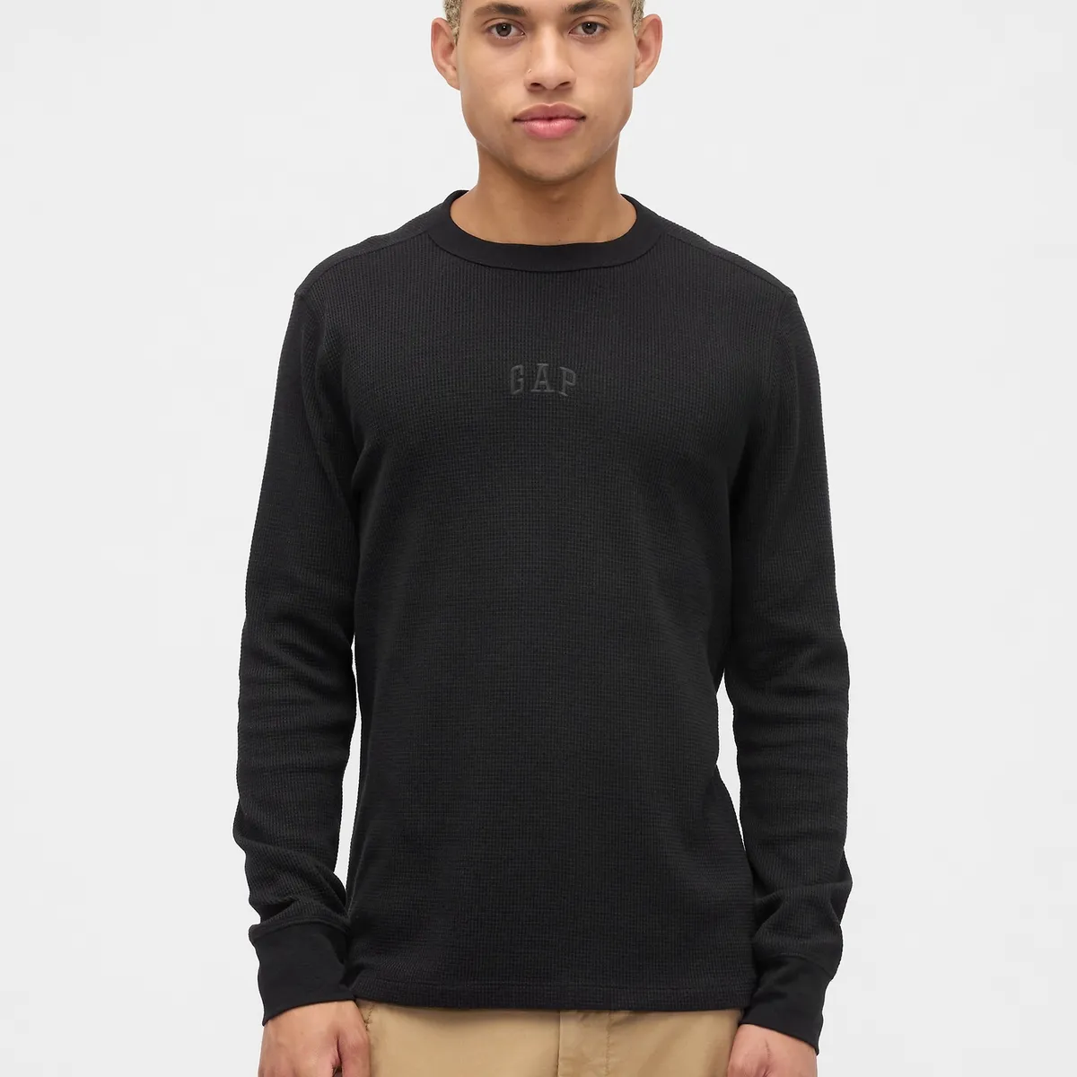 GAP - Polera Hombre Gap Manga Larga Waffle Negro