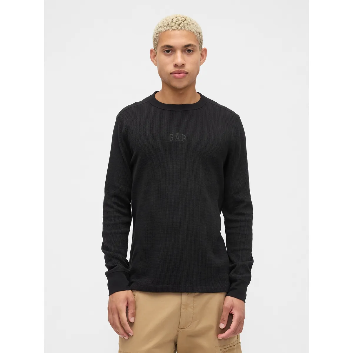 GAP - Polera Hombre Gap Manga Larga Waffle Negro