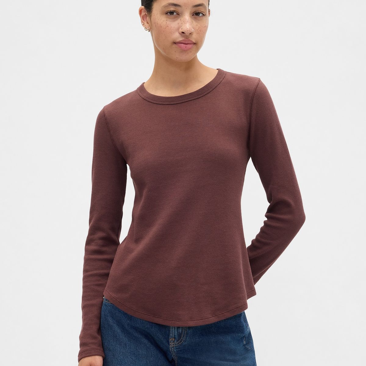 GAP - Polera Mujer Gap Manga Larga Waffle Café