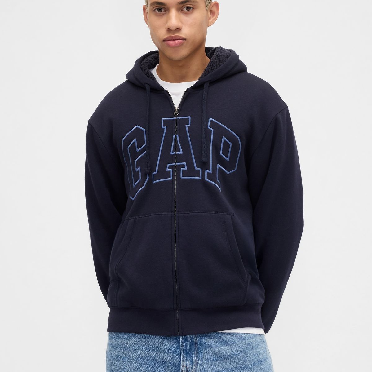 GAP - Polerón Hombre Con Gorro Con Cierre Logo Azul Gap