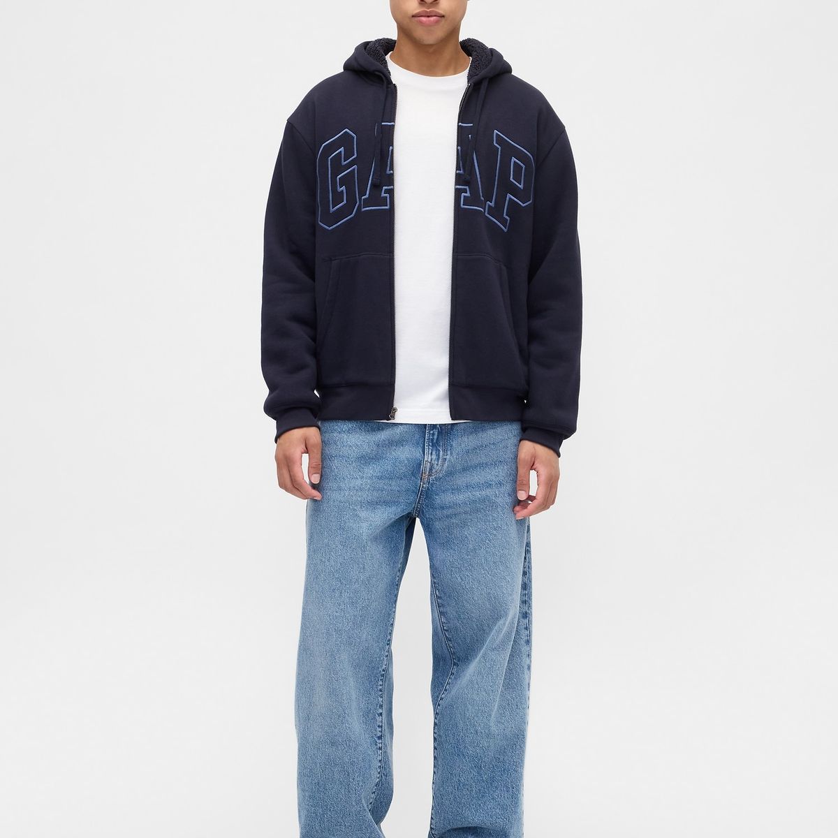 GAP - Polerón Hombre Con Gorro Con Cierre Logo Azul Gap