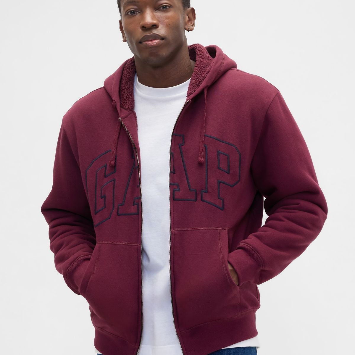GAP - Polerón Hombre Con Gorro Con Cierre Logo Rojo Gap