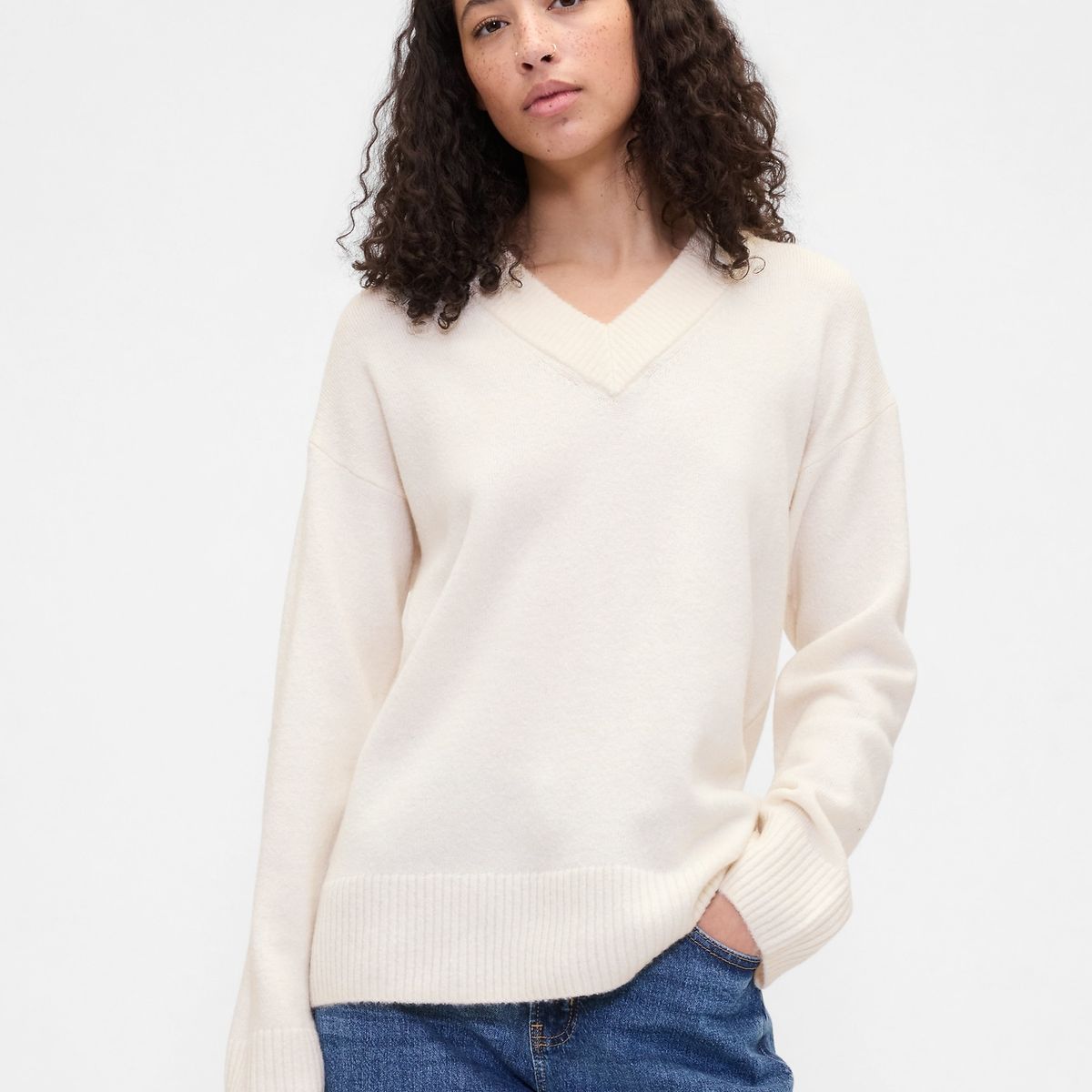 GAP - Sweater Mujer Gap Cuello V Blanco