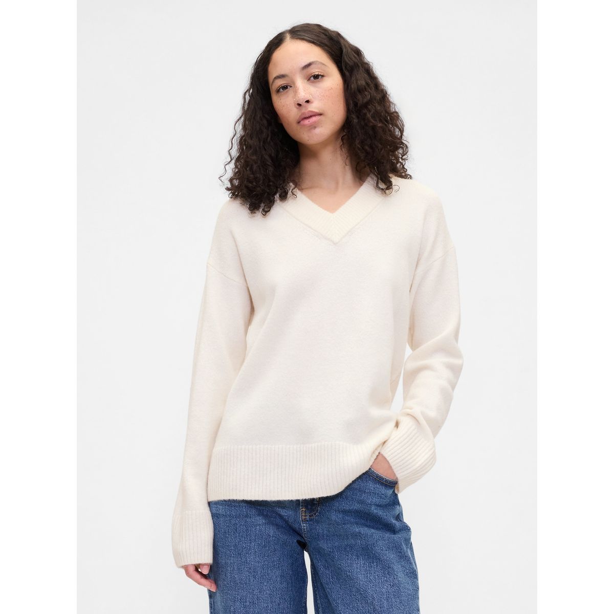 GAP - Sweater Mujer Cuello V Blanco Gap